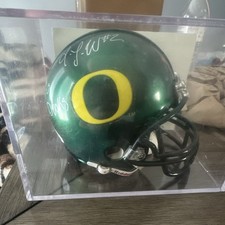 MINI  Oregon Ducks T.J. Ward Signed Football Helmet Five Star Authenticated