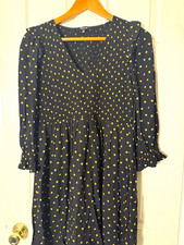 Madewell Women’s XS Black/Yellow Polka Dot V-Neck Smocked Ruffle Sleeve Dress
