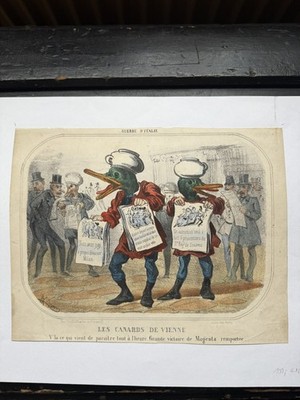 Lithografie GUERRE D'ITALIE/ LES CANARDS DE VIENNE Frankreich um 1860 Gosselin
