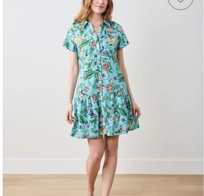 PrintFresh Gracie Dress In Garden District Turquoise Size Medium