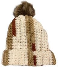 Crochet Ribbed Beanie With Faux Fur Pom Pom - Adult Size Dried Bouquet
