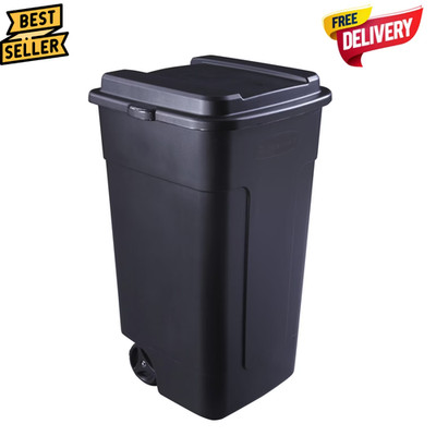 Rubbermaid 50Gal Roughneck Trash Can Wheeled Plastic Garage Black Bin
