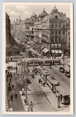 RPPC Trolley Cars Astoria intersection in Budapest, Hungary Postcard a22043