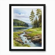 Watercolour Of A Stream 1 Art Print Framed Wall Art Poster Canvas Print Picture
