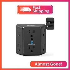Multi Plug 6 Outlet Extender, Unidapt Black Surge Protector Wall Splitter, 900J