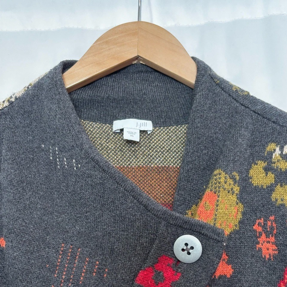 Cárdigan Abrigo J. Jill Madison Floral Tejido Jacquard Manga Larga Con Botones XS Foto 4 de 4