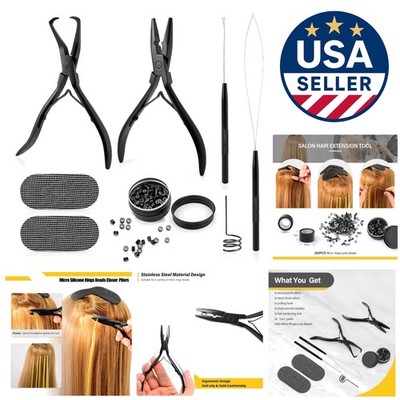Versatile Microlinks Hair Extensions Kit - 200 Beads, Pliers & Hooks for Styling