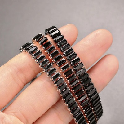 Black Crystal Tennis Bracelet Women Adjustable CZ Paved Sparkle Wear Jewelry