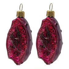Prickly Pear Cactus Fruit Polish Glass Christmas Tree Ornament Food Set of 2