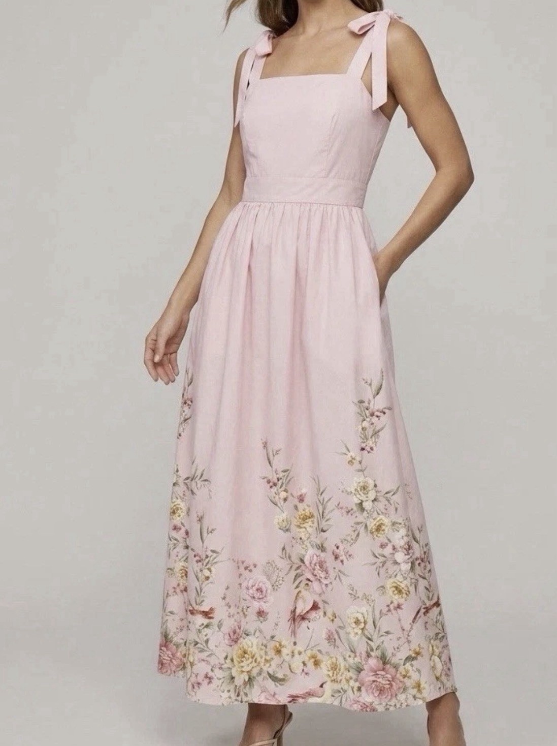 Joie Midi Dress Pink Floral Lark Women’s L  Bird & Garden Print Wedding Cottage