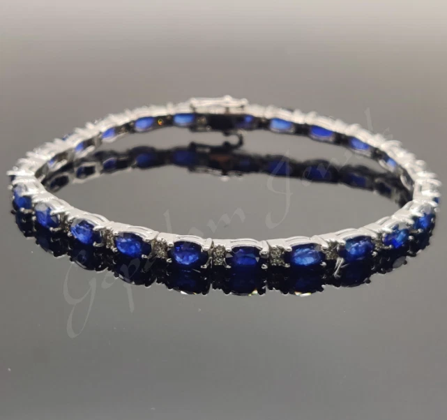Blue Sapphire Tennis Bracelet Oval Gemstone 925 Sterling Silver Jewelry