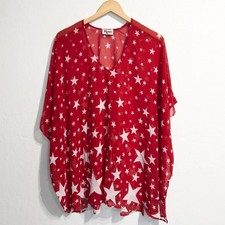 Show Me Your Mumu Tunic Small Peta Red White Stars Coverup V Neck Oversized