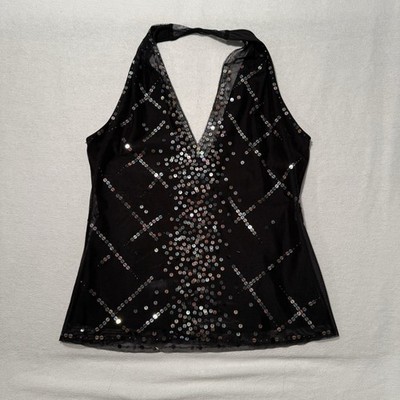 NWT BCBG Max Azria Sequin Mesh Halter Vintage Y2K top Festival Look 