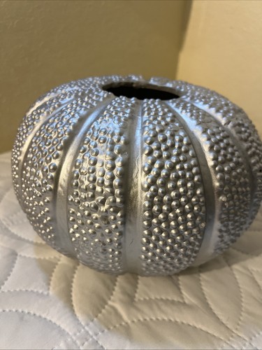 Silver Sea Urchin Ceramic Vase Pot Decorative Coastal Beach Home Accent