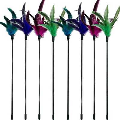 #ad 8 PCS Cat Wand Toy Feather Stick Interactive Teaser Indoor Cats Playing Fun $20.59