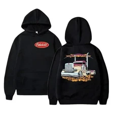 Peterbilt Hoodie – Custom Big Rig Semi-Truck with Flames Graphic, Black Trucker