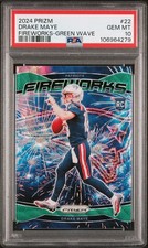 2024 PANINI PRIZM FIREWORKS GREEN WAVE #22 DRAKE MAYE ROOKIE RC PSA 10