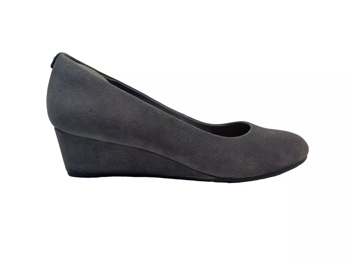 Clarks Women s Shoes Gray Suede Vendra Bloom Wedge Pumps Size 8 M