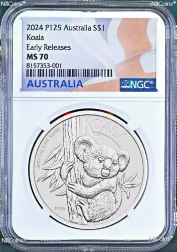 2024 P Australia Silver Koala NGC MS 70 $1 1 oz Coin ER King Charles III Effigy