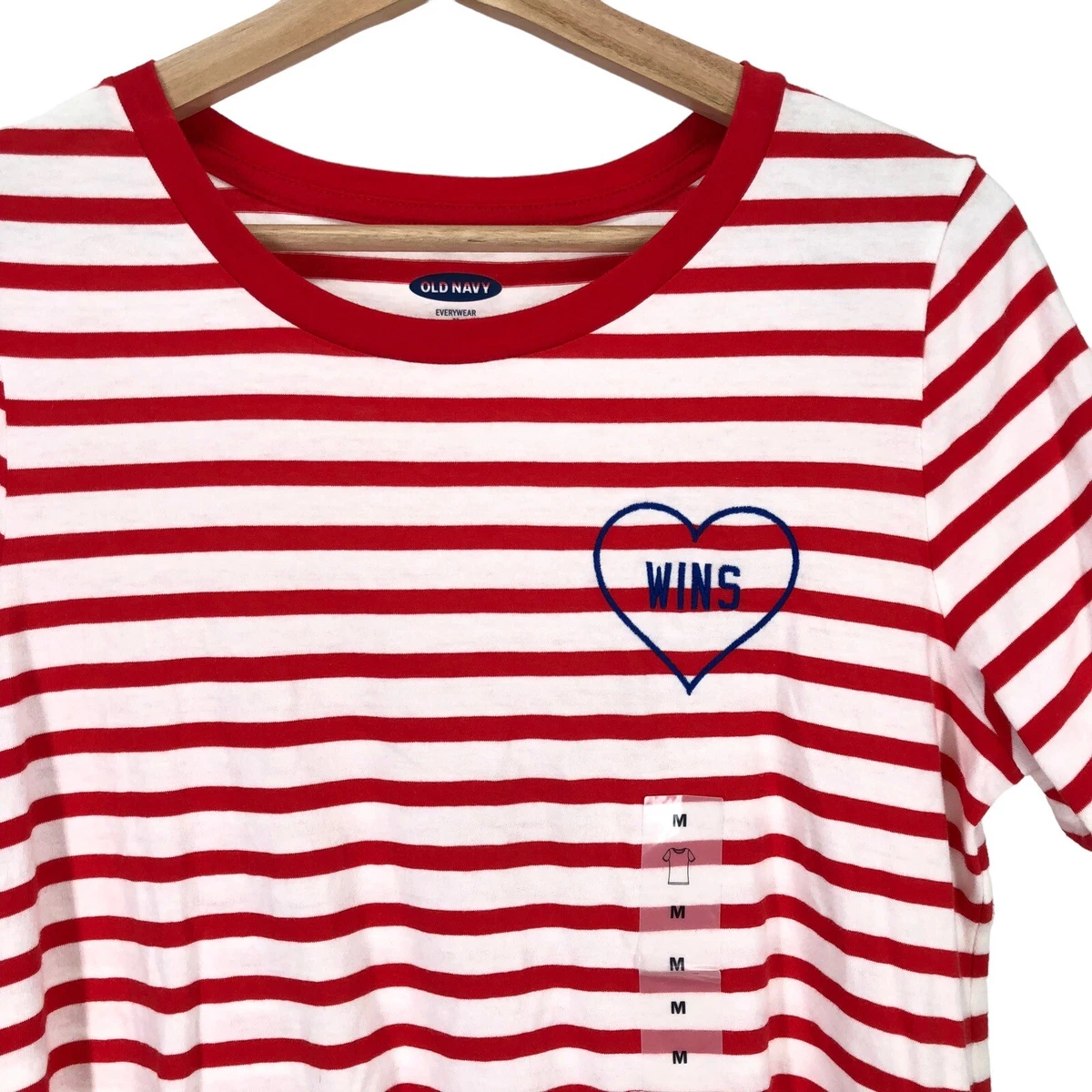 Old Navy Womens Medium Tee Shirt Love Wins Heart Striped Crewneck