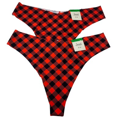 Jenni Seamless thong panties size Large buffalo plaid new 2 pair