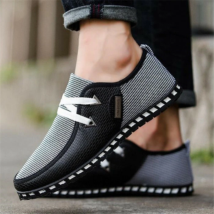 Mens Sneaker Lace Up Driving Moccasin Canvas Breathable Casual