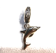 RETIRED Pandora Playful Dolphin Dangle Charm #791541CZ  +FREE Gift Box +Tag