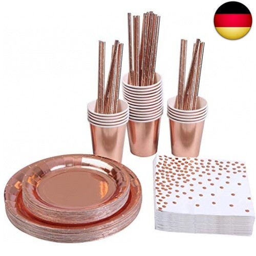 KAHEIGN 146Pcs Rosegold Partygeschirr Set für 24 Gäste, Partygeschirr zubehör Se - Bild 1 von 7