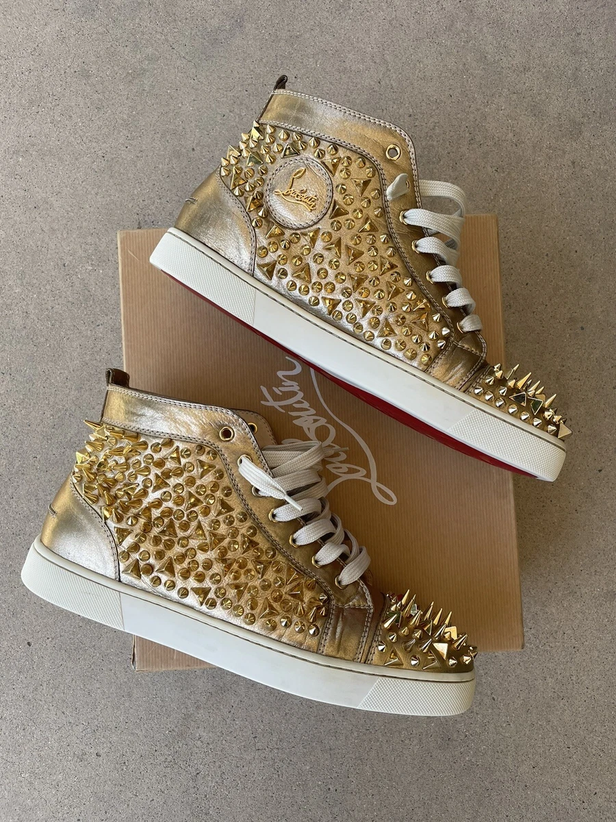 Christian Louboutin Louis Pik Pik Flat Calf, Lame/Slecchio, Gold, Size 44,  11