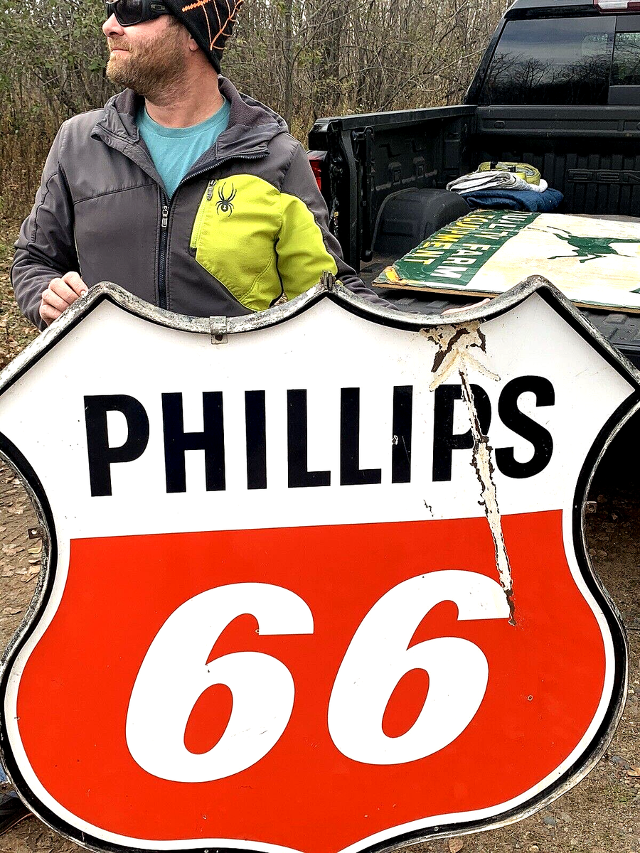 Vintage Large Porcelain Phillips 66 Oil Gas Gasoline Sign