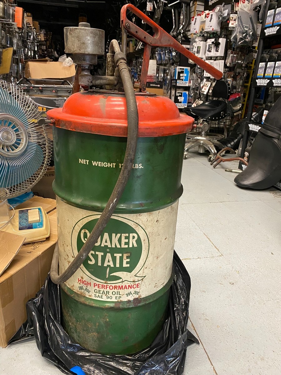 Vtg Quaker State Oil Can 120lb Hand Pump Service Gas Station
