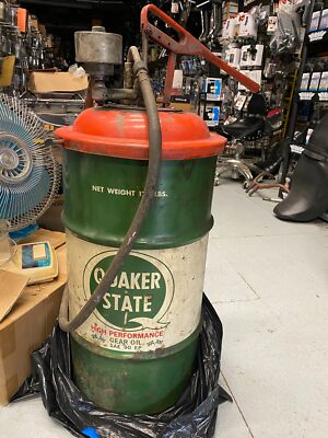 Vtg Quaker State Oil Can 120lb Hand Pump Service Gas Station