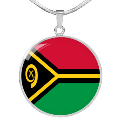Vanuatu Flag Circle Pendant Necklace Stainless Steel 24 Inch Chain Silver Tone 