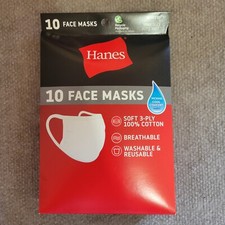 10 Pack HANES White 100 Cotton Face Mask NIP Fabric- Reusable/Washable