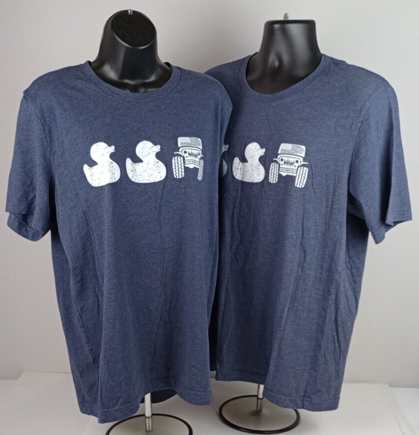 Lot of 2 His & Her Lynnox & Co Duck Jeep Gray Graphic Tees Size Large-image