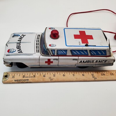 Vintage Tin Yonezawa Cadillac Red Cross Ambulance With Remote