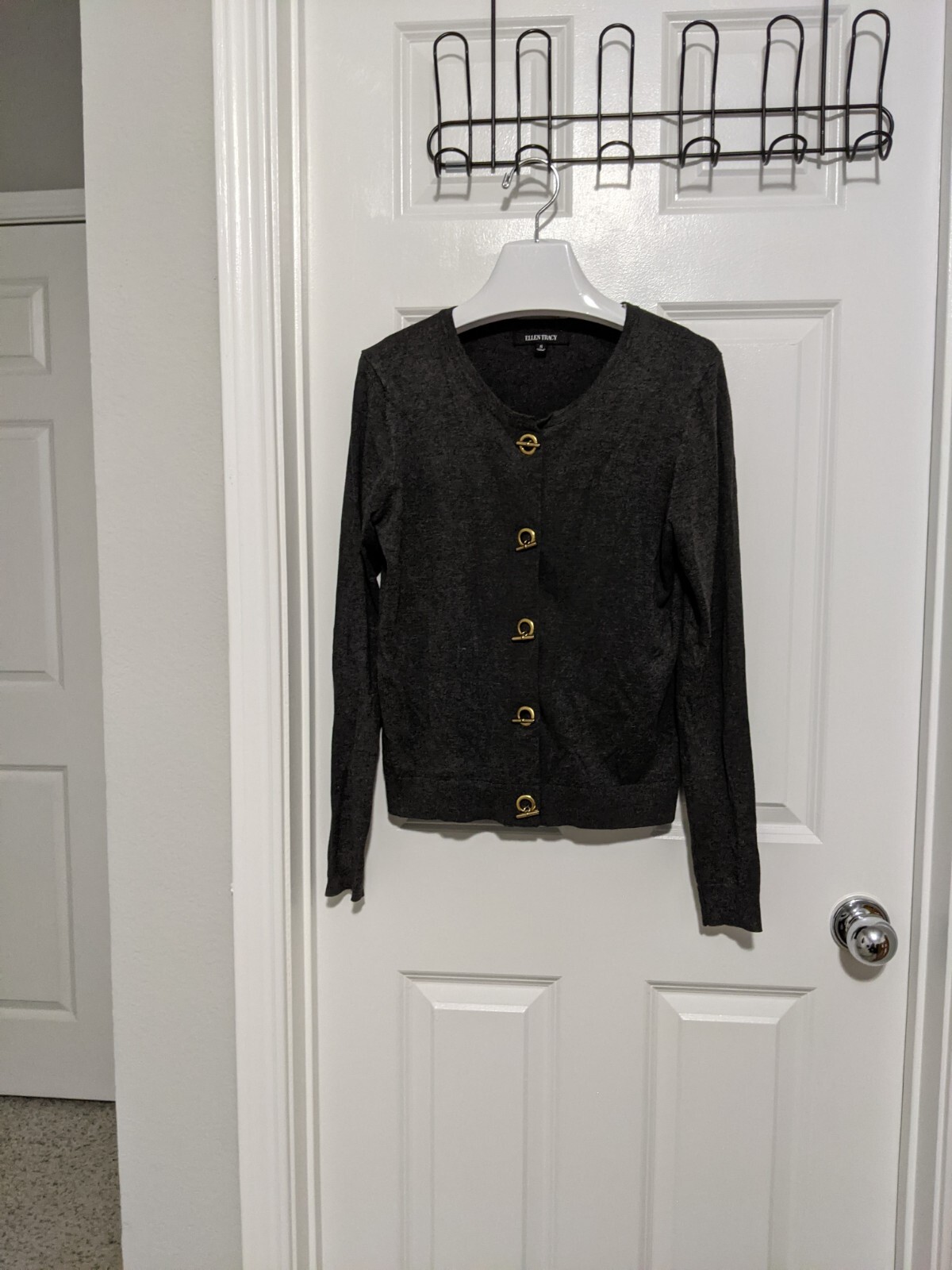 ELLEN TRACY Charcoal Grey Toggle Button Knit Visc… - image 1