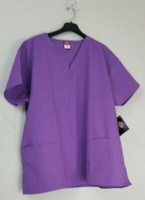 Dickies Genuine V-Neck Medical Scrub Top Size XL Purple 2 Front Pockets