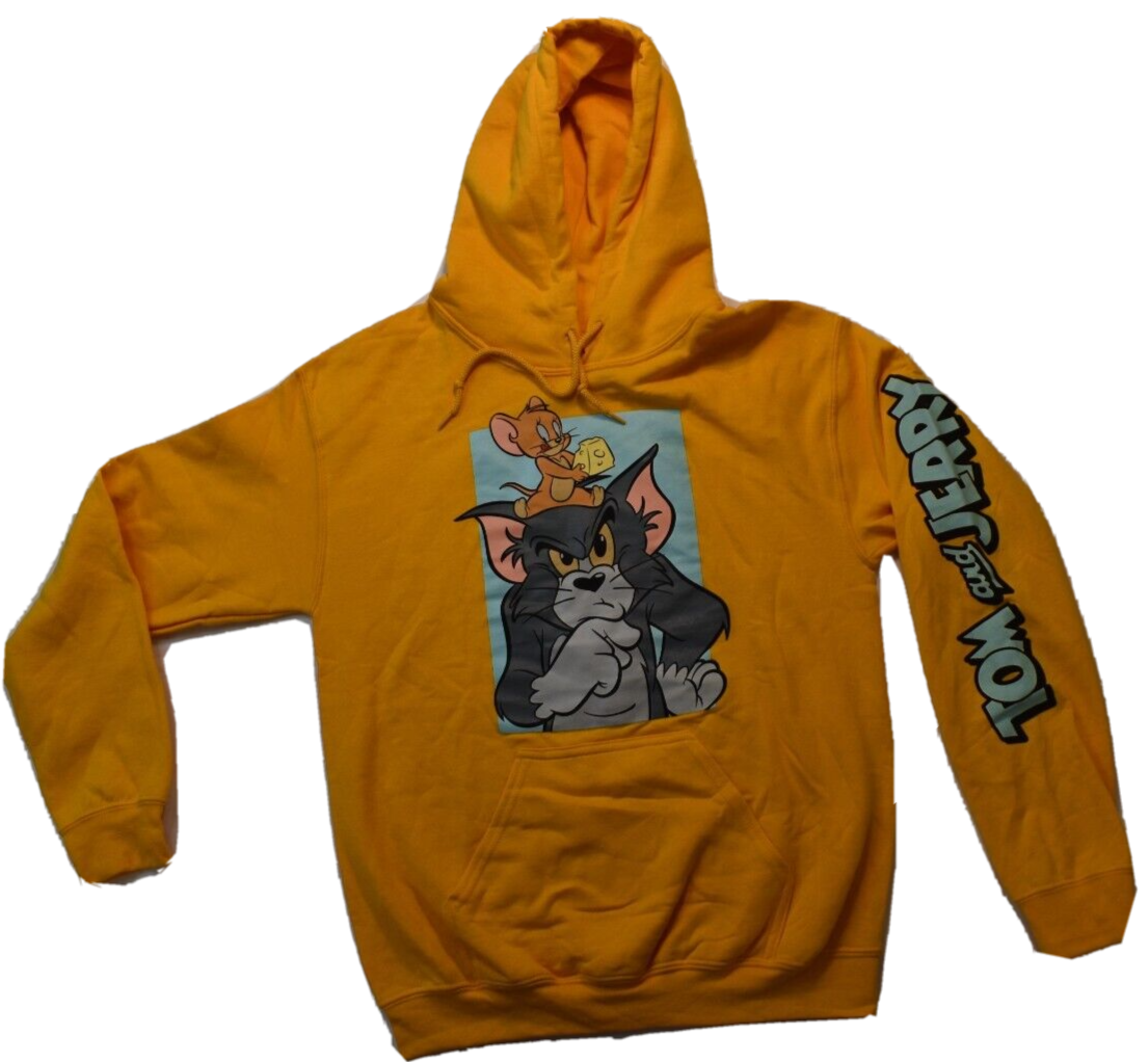 Tom Jerry Mens Cat Mouse Cartoon Classic Gold Hoodie New S