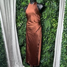SAINTS + SECTRETS Dress High Neck Ruched Women Large Brown Copper 2391