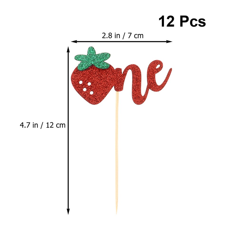 12 Pcs First Birthday Strawberry Cake Toppers Cupcake Picks eBay