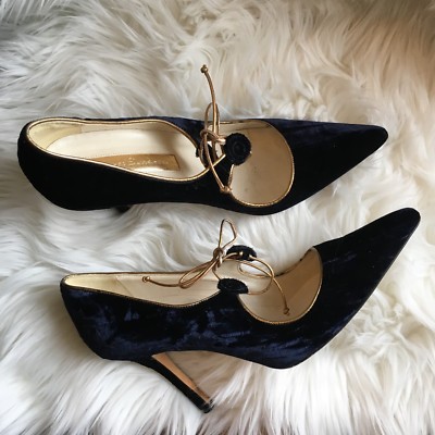 rupert sanderson shoes size 38.5 navy blue velvet tie mary janes