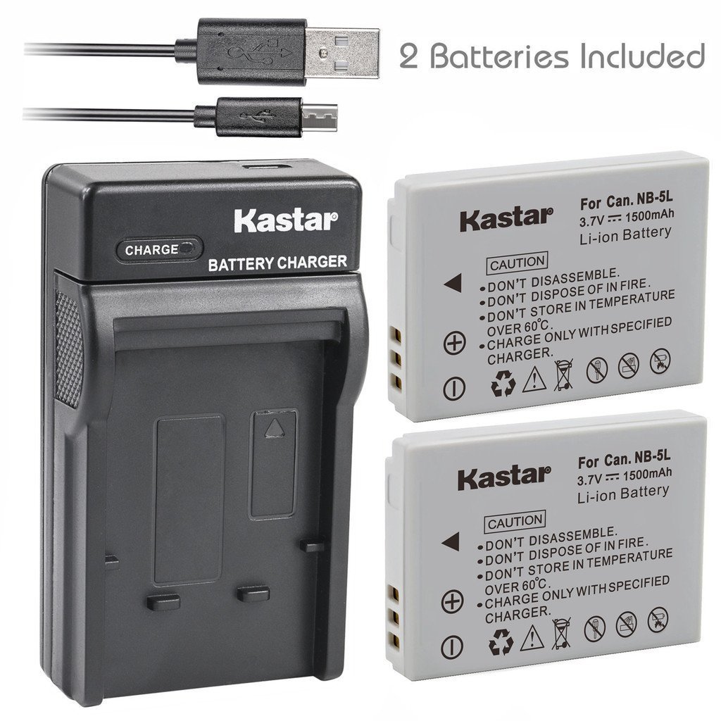 NB-5L Battery & Slim USB Charger for Canon PowerShot SD800 IS