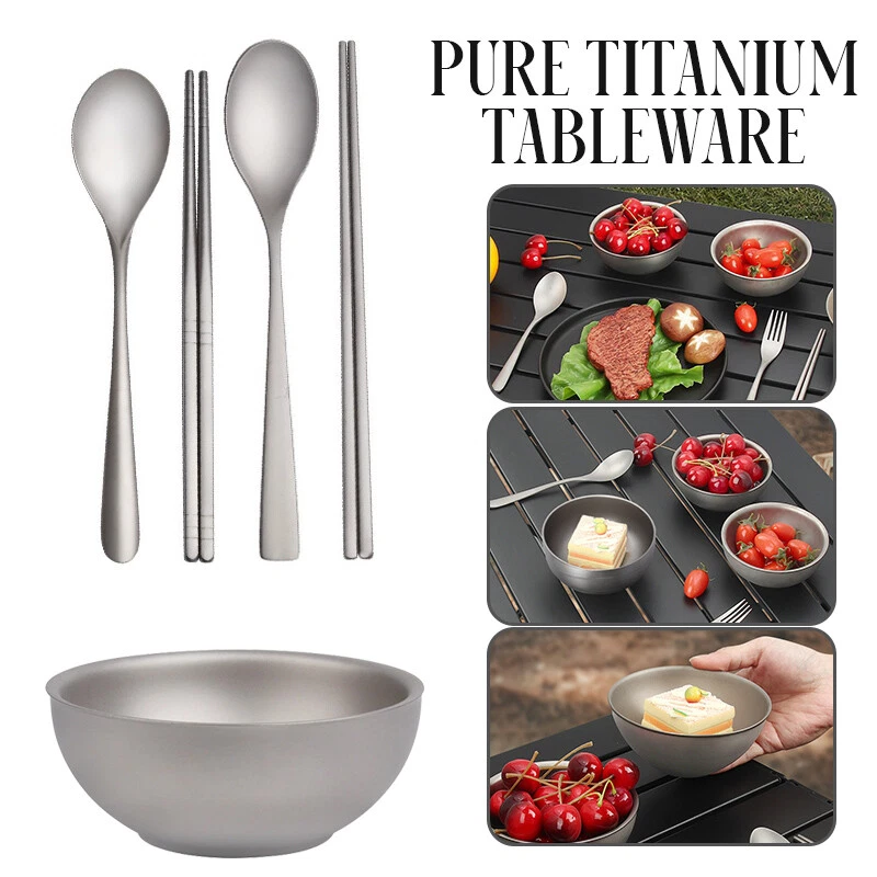 Pure Titanium Bowl Set Outdoor Camping Picnic Portable Tableware Spoon Chopstick - Image 3 of 4
