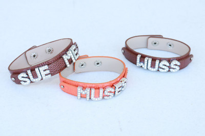 LOT of Bling SUE ME USE ME WUSS MUSES three WRIST Silver Bracelet letters ZV