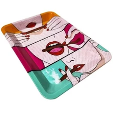 Tobacco Herb Metal Rolling Tray Pre-roll Tray Girl Pop Art Design