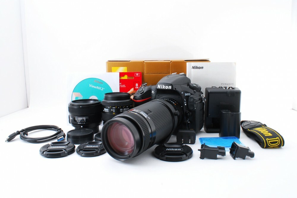 Nikon D810 36.3MP 35-80/75-300/50mm Lens Set [Exc++] w/Box,8GB SD