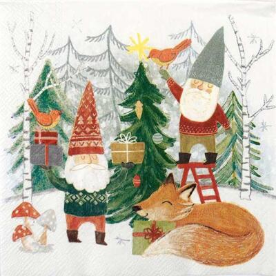 4x einzelne Lunch Papierservietten für Decoupage und Party - Winterwichtel Eike & Aks