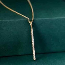 1 Ct Round Cut Lab-Created Diamond Bar Pendant In 14K Yellow Gold Plated Silver