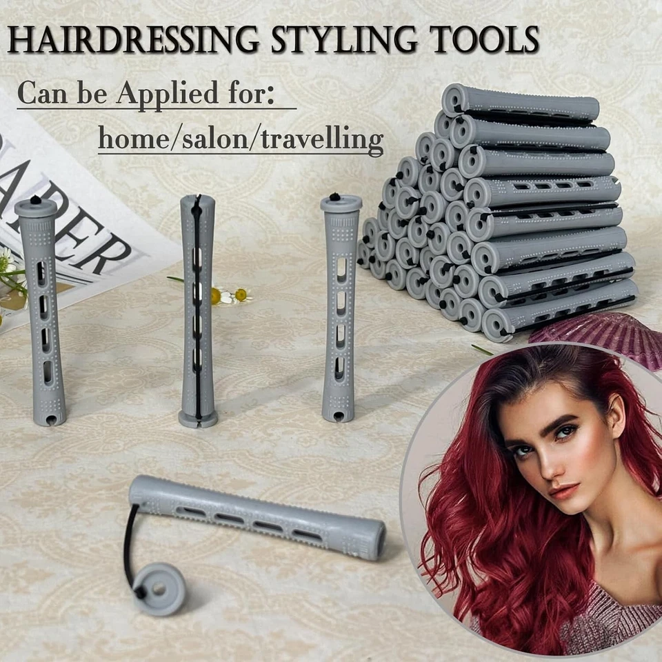 Juego de varillas Perm para cabello natural corto 40 piezas varillas de plástico gris onda fría rizo de cabello Foto 3 de 4